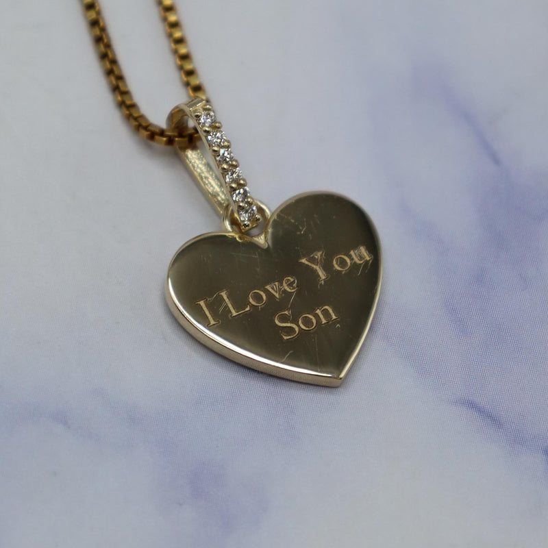 Heart Pendant w Custom Engraving and Diamond Bail