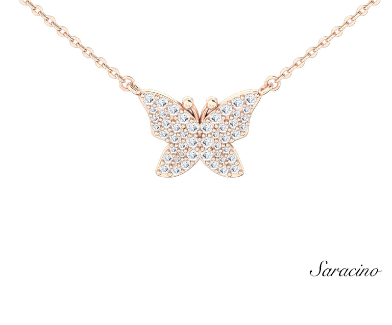 Diamond Butterfly Necklace Rose Gold