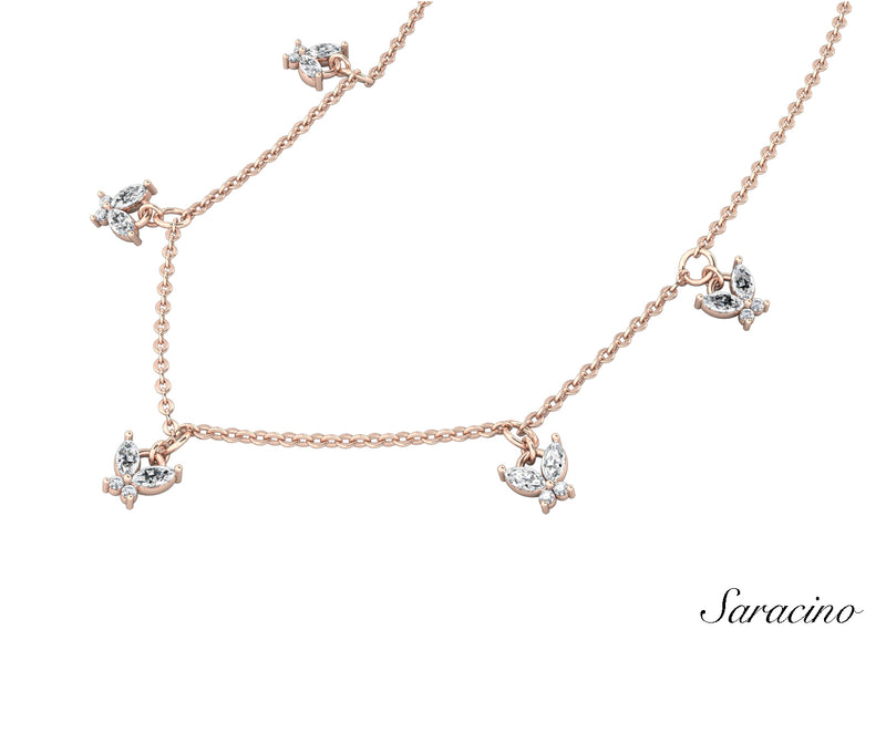 Marquise Diamond 5 Butterfly Necklace Rose Gold