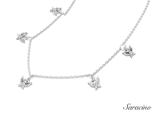 Marquise Diamond 5 Butterfly Necklace White Gold