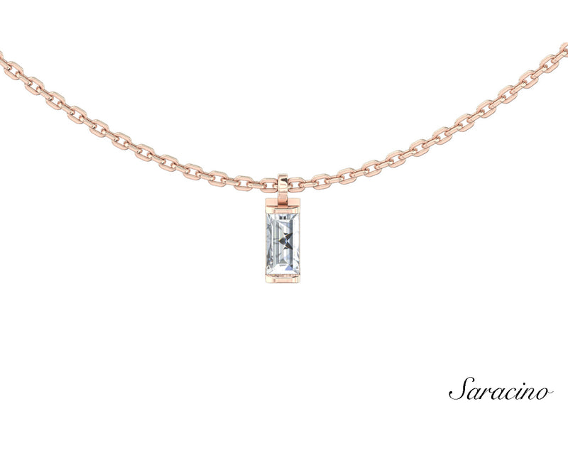 Solitaire Baguette Diamond Necklace