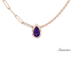 Double Chain Pear Amethyst Necklace Rose Gold