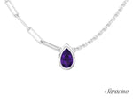 Double Chain Pear Amethyst Necklace White Gold