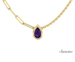 Double Chain Pear Amethyst Necklace Yellow Gold