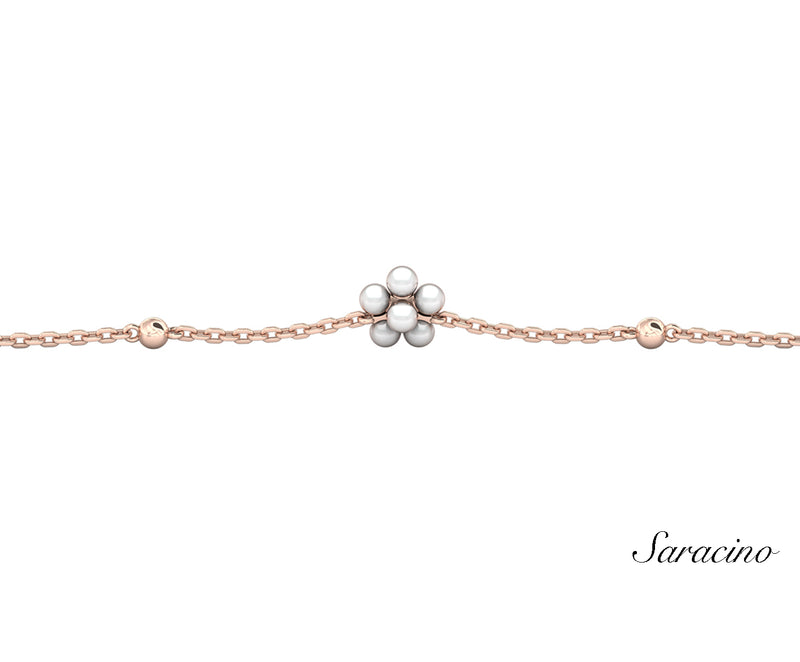 Pearl Flower Beaded Bracelet Rose Gold