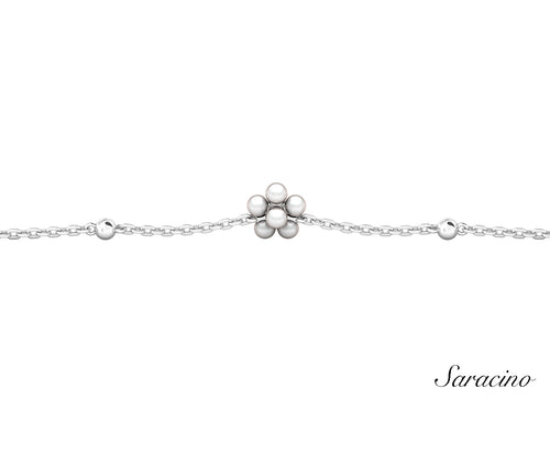 Pearl Flower Beaded Bracelet White Gold