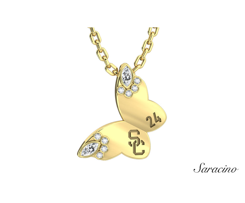 USC Diamond Butterfly Graduation Pendant Yellow Gold