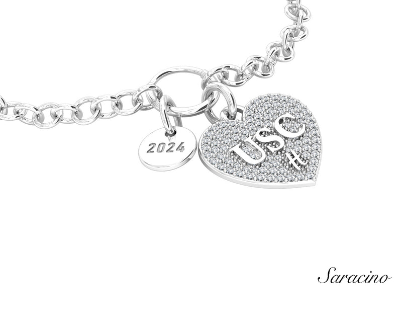 USC Diamond Heart Charm Grad Bracelet