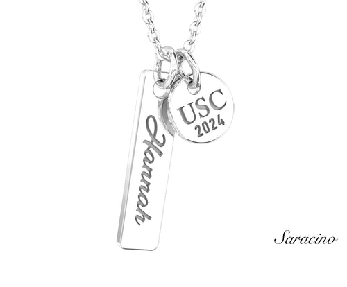 USC Double Pendant Graduation Necklace White Gold