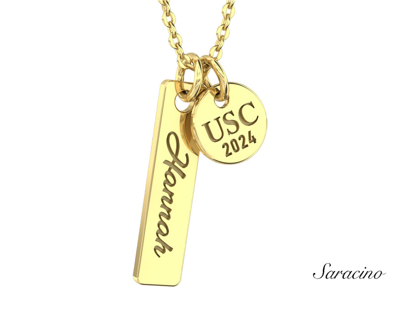 USC Double Pendant Graduation Necklace Yellow Gold