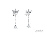 Marquise Diamond Stud Earrings w Diamond Dangle White Gold