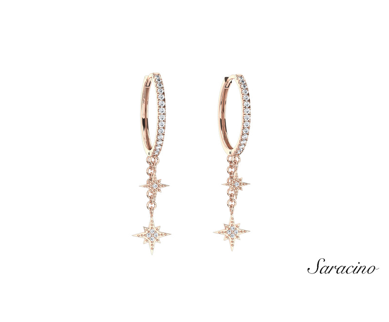 Fireworks Diamond Huggie Dangle Earrings Rose Gold