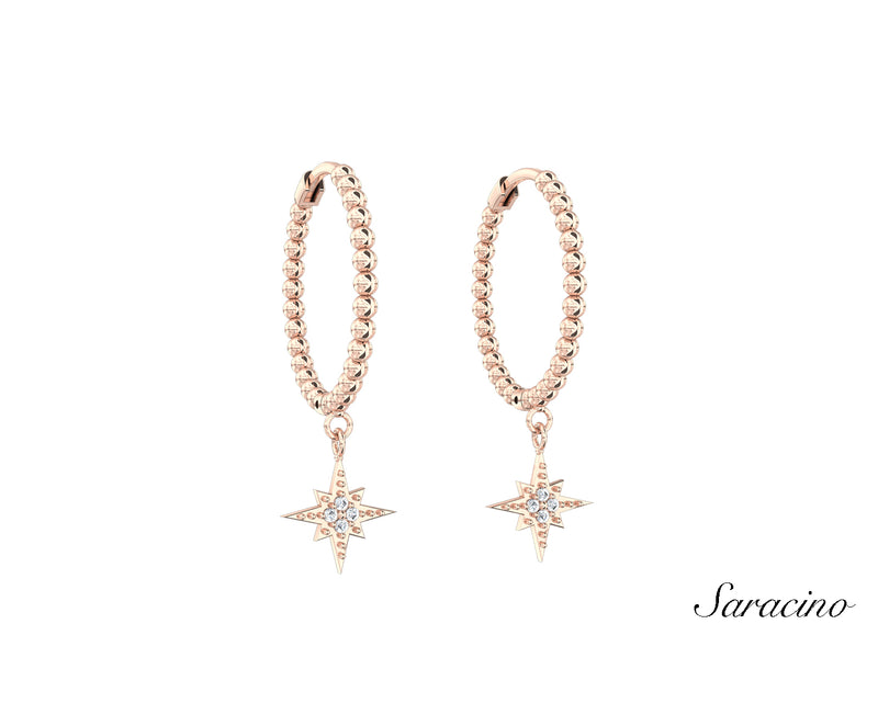 Diamond Starburst Beaded Huggie Earrings Rose Gold