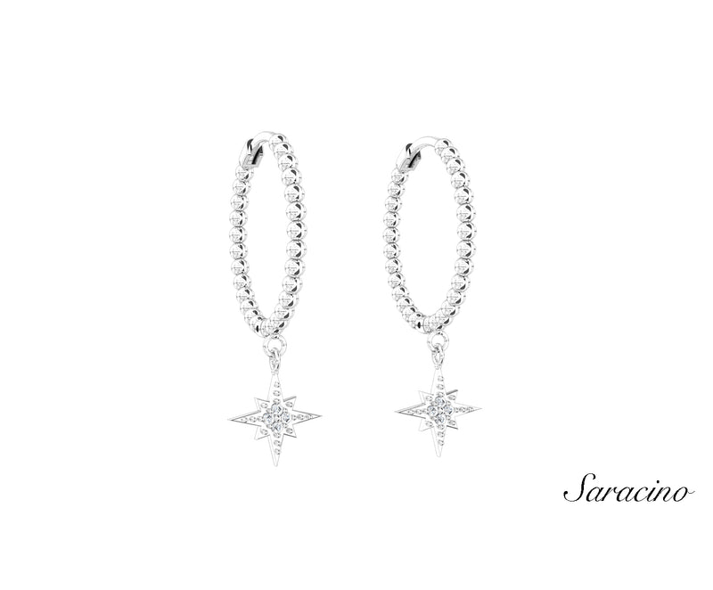 Diamond Starburst Beaded Huggie Earrings White Gold