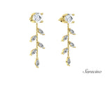 Diamond Stud Earrings w Marquise Vine Yellow Gold