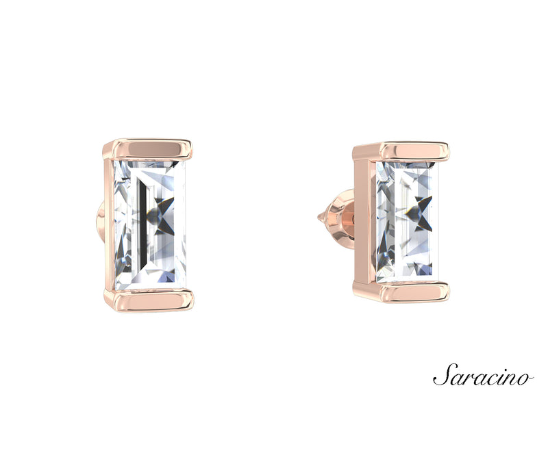 Baguette Diamond Stud Earrings Rose Gold