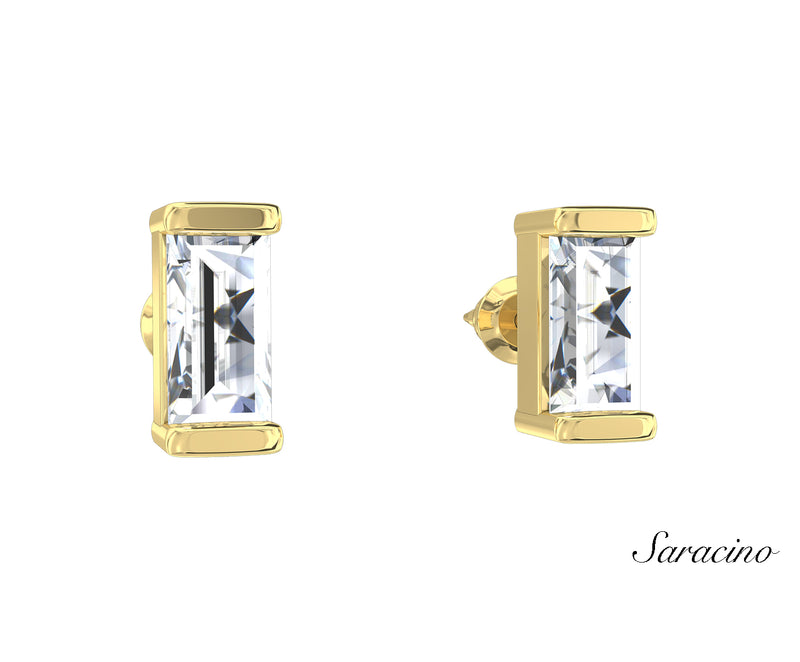 Baguette Diamond Stud Earrings Yellow Gold