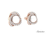 Diamond and Pearl Swirl Stud Earrings Rose Gold