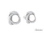 Diamond and Pearl Swirl Stud Earrings White Gold