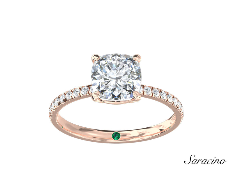 2.0ct Cushion Cut Diamond Engagement Ring w Diamond Band Rose Gold