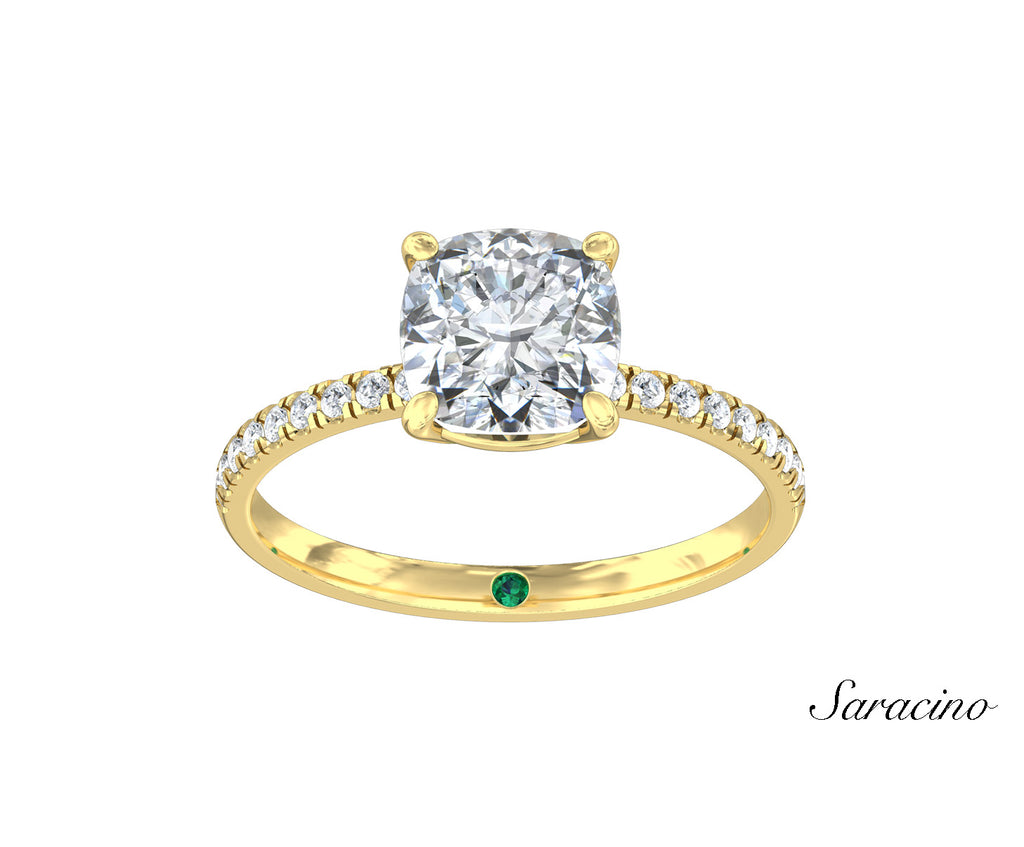 2.0ct Cushion Cut Diamond Engagement Ring w Diamond Band Yellow Gold