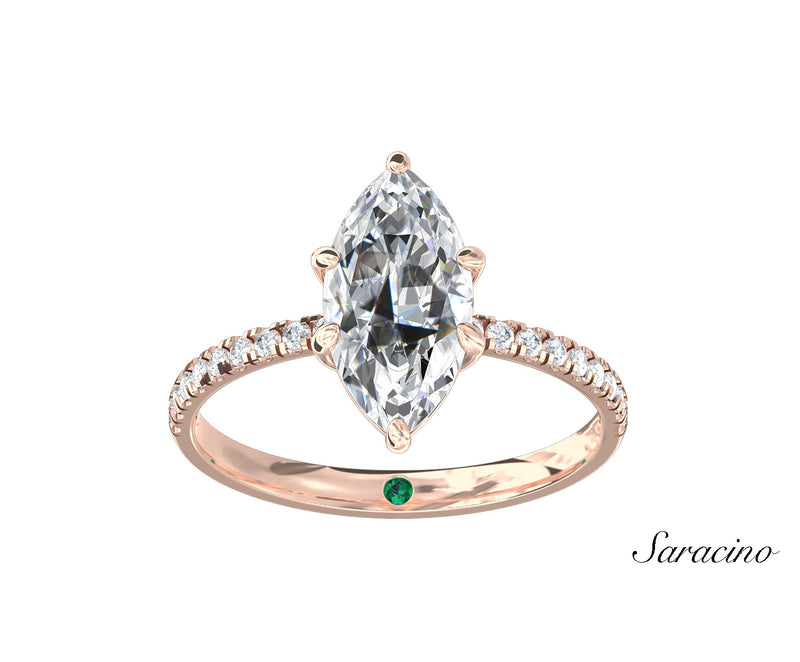 2.0ct Marquise Diamond Engagement Ring w Diamond Band Rose Gold