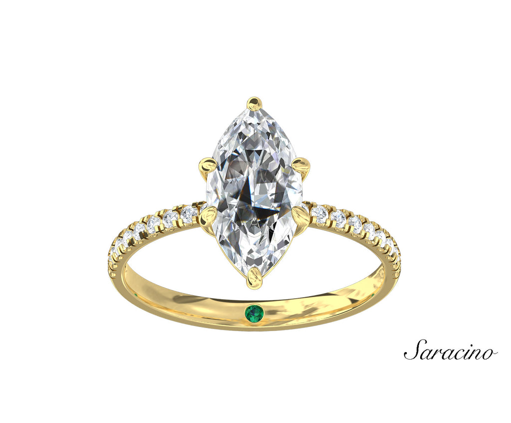 2.0ct Marquise Diamond Engagement Ring w Diamond Band Yellow Gold