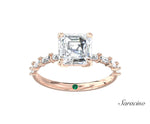 2.0ct Asscher Cut Diamond Engagement Ring w Baguette Diamond Band Rose Gold