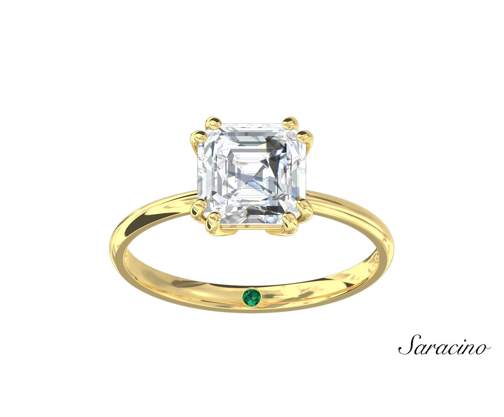 2.0ct Asscher Cut Diamond Engagement Ring Yellow Gold