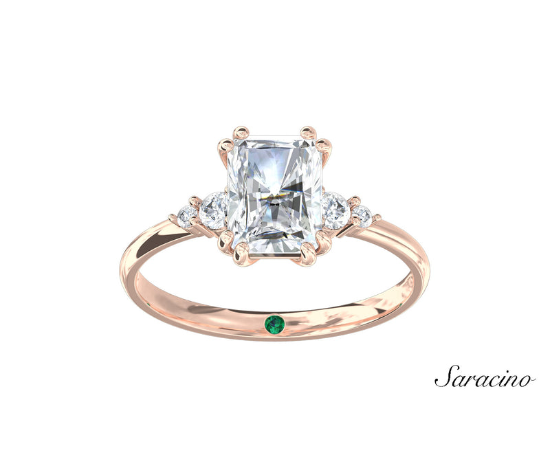 2.0ct Radiant Cut Diamond Engagement Ring w Round Side Stones Rose Gold