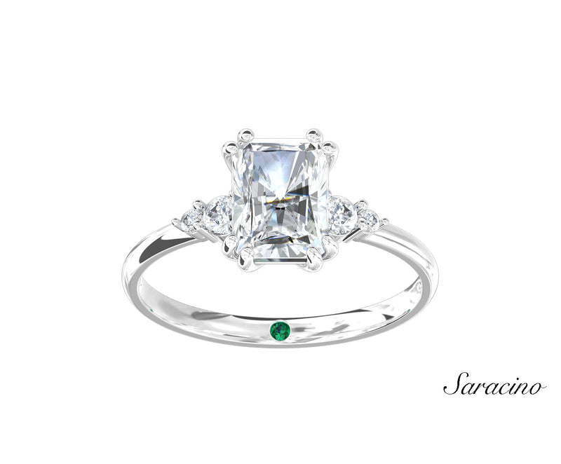 2.0ct Radiant Cut Diamond Engagement Ring w Round Side Stones White Gold