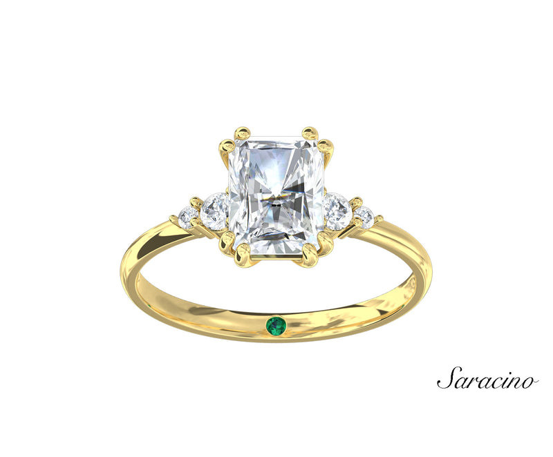 2.0ct Radiant Cut Diamond Engagement Ring w Round Side Stones Yellow Gold