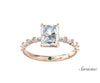 2.0ct Radiant Cut Diamond Engagement Ring w Baguette Diamond Band Rose Gold