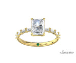 2.0ct Radiant Cut Diamond Engagement Ring w Baguette Diamond Band Yellow Gold