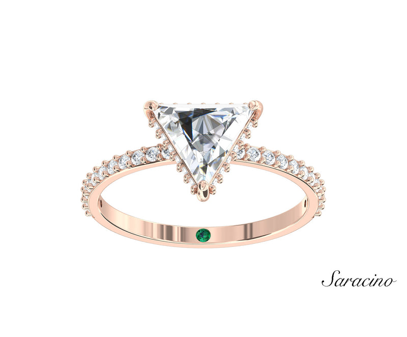 2.0ct Trillion Cut Diamond Engagement Ring w Diamond Band Rose Gold