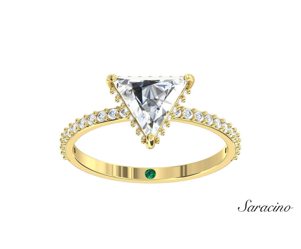 2.0ct Trillion Cut Diamond Engagement Ring w Diamond Band Yellow Gold