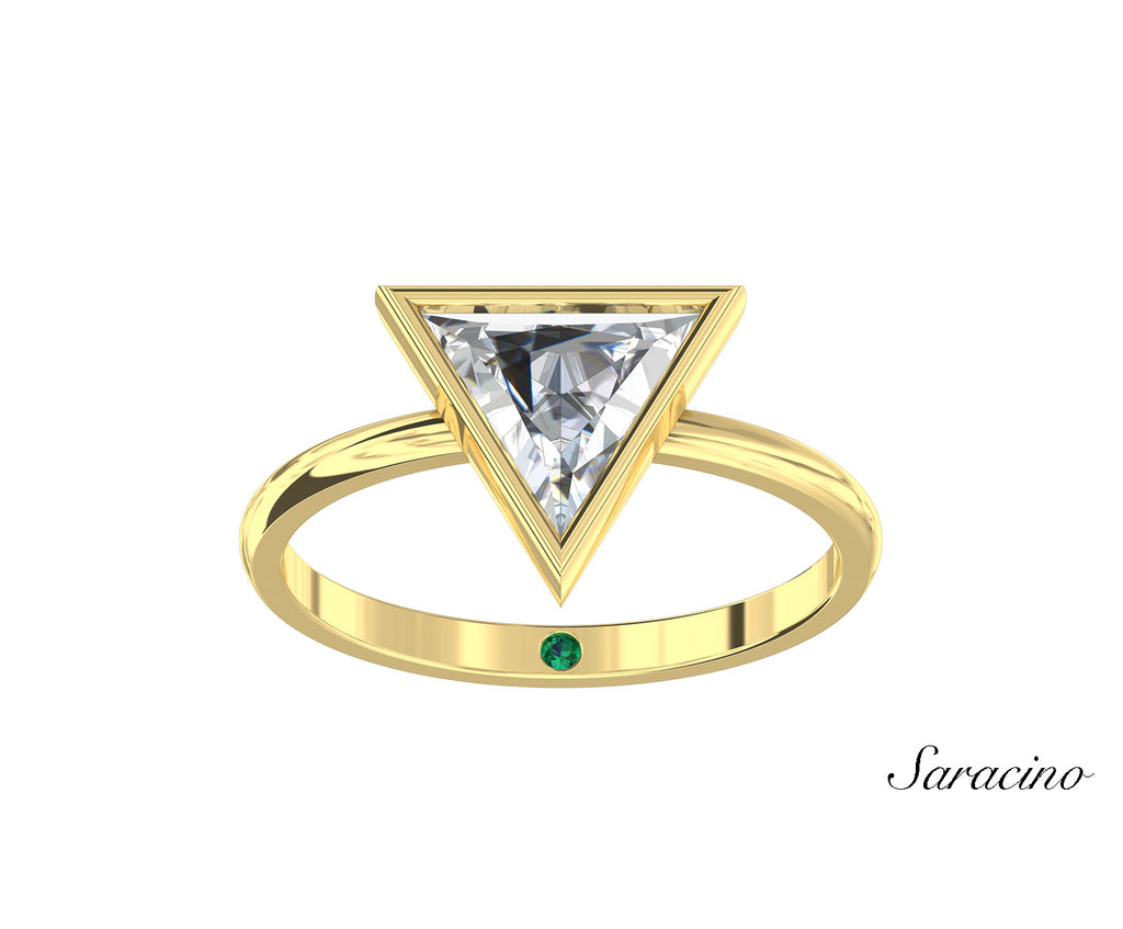 Bezel Set 2.0ct Trillion Cut Diamond Engagement Ring Yellow Gold