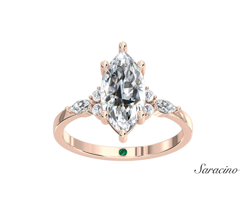 2.0ct Marquise Diamond Engagement Ring w Marquise Side Diamonds Rose Gold