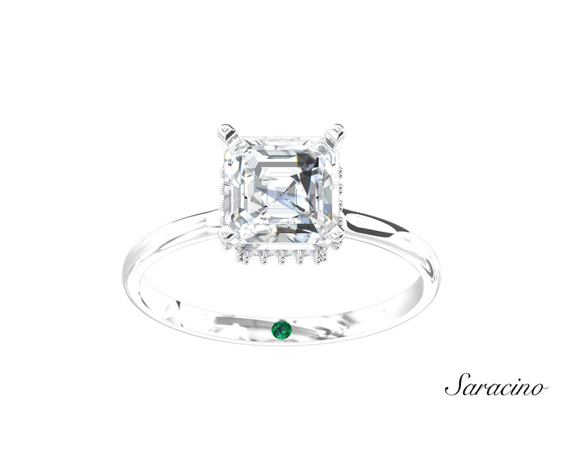 2.0ct Asscher Cut Diamond Engagement Ring w Hidden Halo White Gold