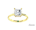 2.0ct Asscher Cut Diamond Engagement Ring w Hidden Halo Yellow Gold