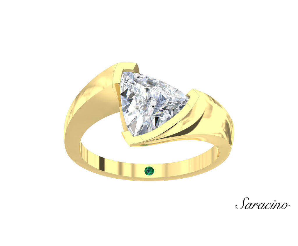 Twisted 2.0ct Trillion Cut Diamond Engagement Ring Yellow Gold