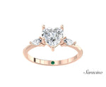 1.5ct Heart Shaped Diamond Engagement Ring w Pear Side Stones Rose Gold
