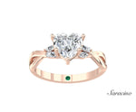 1.5ct Heart Shaped Diamond Engagement Ring w Twisted Marquise Diamonds Rose Gold
