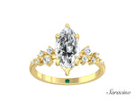 2.0ct Marquise Diamond Engagement Ring w Scattered Diamond Band Yellow Gold