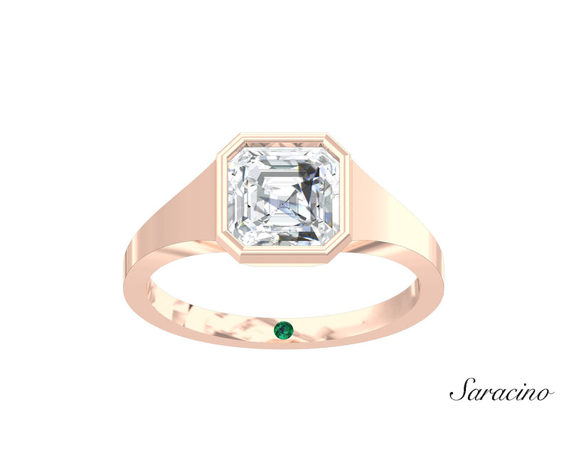 2.0ct Asscher Cut Diamond Signet Engagement Ring Rose Gold