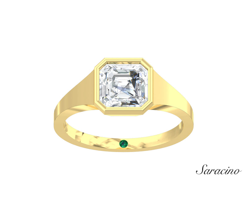 2.0ct Asscher Cut Diamond Signet Engagement Ring Yellow Gold