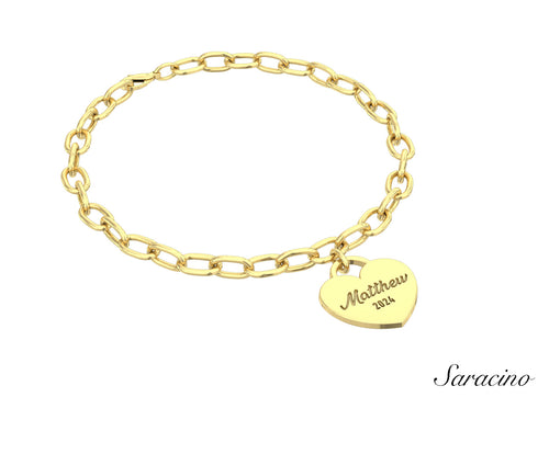 Loyola Heart Charm Bracelet w Diamonds Yellow Gold