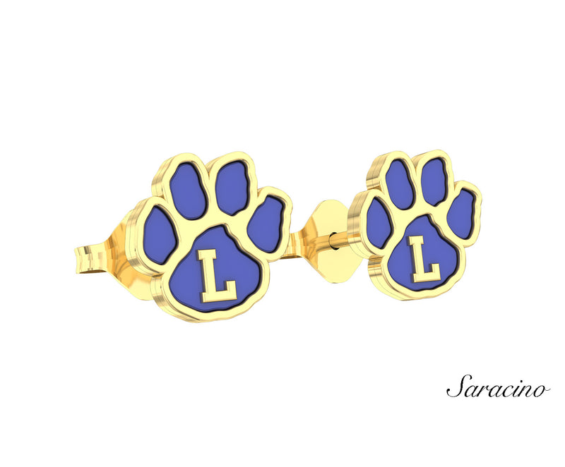 Loyola Enamel Paw Stud Earrings Yellow Gold