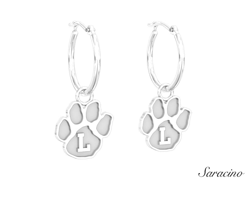 Loyola Paw Huggie Earrings White Gold