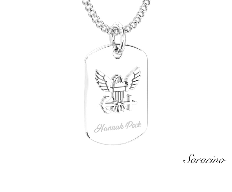 US Navy Micro Dog Tag Pendant White Gold
